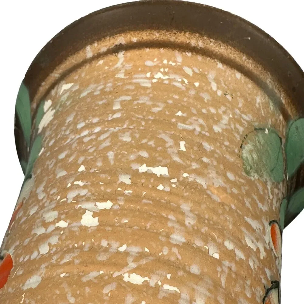 Vintage Etrurian Art Pottery Vase‎ Matte Finish Floral Antique Rare Brown White